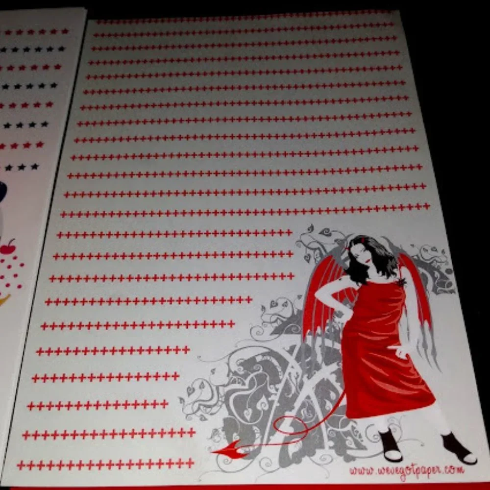 9pc CARTOON GIRL/GOTH DEVIL WOMAN WRITING PAPER/ENVELOPES + DYMO SHIPPING LABELS